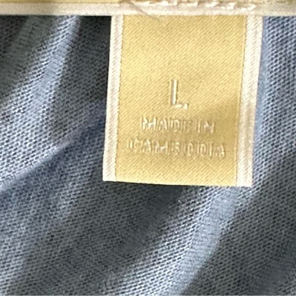 Michael Kors sz lg top in blues tone neckline has gathers 3/4 sleeve ruffle edge - Picture 13 of 14